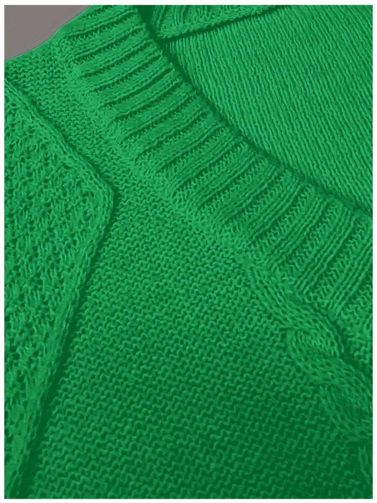 Women's European and American Casual V-Neck Cable Knit Sweater Coat - Solid Color, Autumn/Winter Pullover.