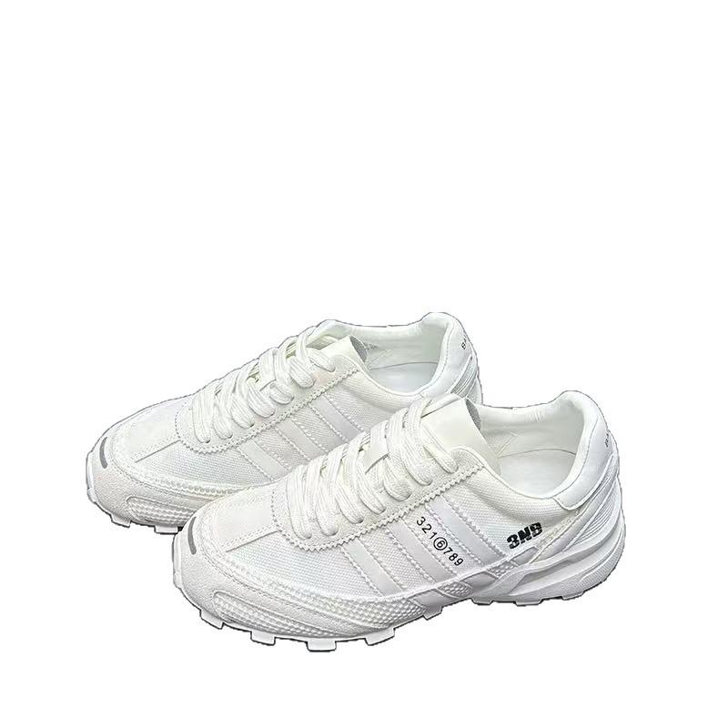 Leather mesh Forrest Gump shoes women's 2025 summer new round head thick sole thin breathable cowhide casual sports shoes tide