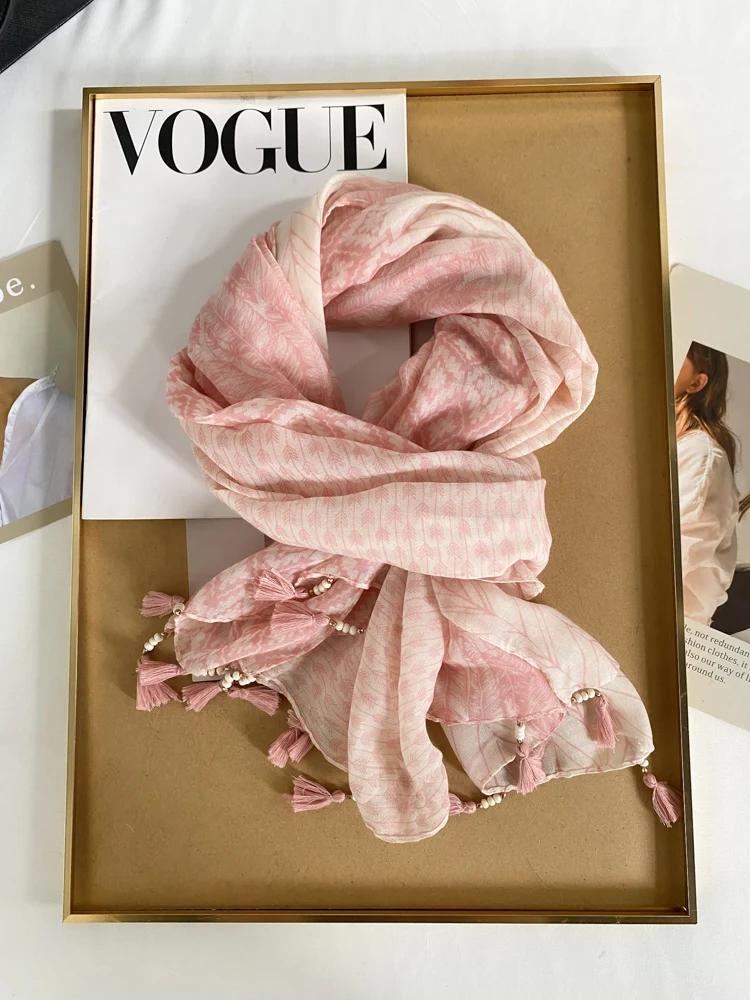 Retro Artistic Cotton Linen Scarf Women's Summer Sunscreen Awl Travel Photoaphy Beach Towel Multi-Functional Lon...