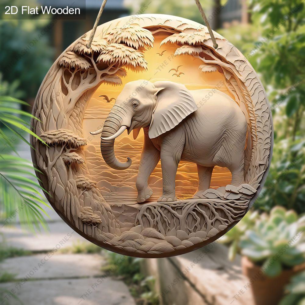 2D Flat Hanging Decorative Signs, Interior Wall or Door Decoration, Garden Decoration, Elephant Pattern, Interesting Gifts for Family and Friends