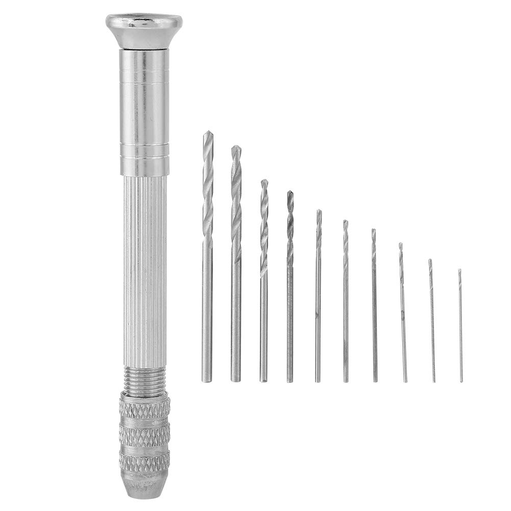 Mini Precision Hand Twist Drill with 10 Drill Bits and 1 Hand Drill Bit for and Portable and Easy to Carry (0.5, 0.6, 0.7, 0.8, 0.9, 1, 1.2, 1.5, 1.8,