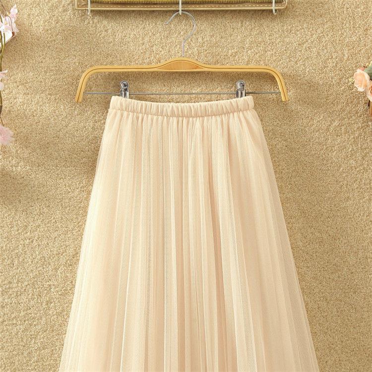Yarn Skirt Woman's Mid-length Elastic Waist Printed Lace High Waist A-line Skirt Pleated Skirt