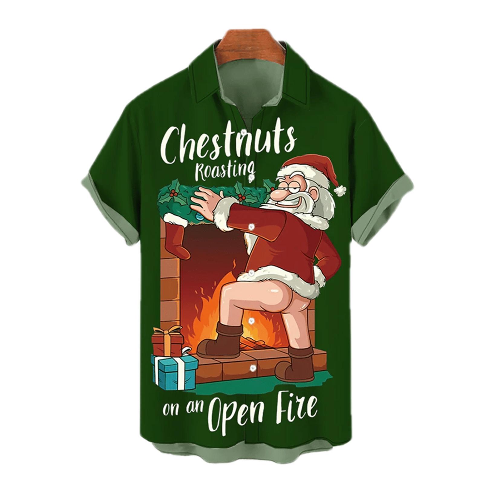 

Рождественская мужская большая рубашка с 3D-принтом, гавайская рубашка S армия зеленый