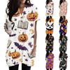 Women's V Neck Pullover Dress Short Sleeve Halloween Print Casual Pocket Tunic Dress Loose Fit Comfortable