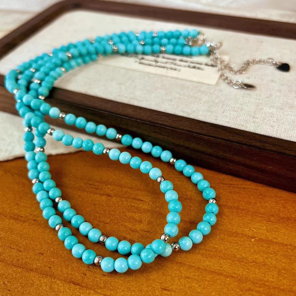 Retro Artificial Turquoise Collarbone Chain Necklace Neck Chain Light Luxury Niche Design Sense Beaded Necklace