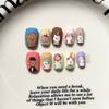 Hand-Painted Press-On Nails Short Square Cat Eye Design Cute Kawaii Style Wearable Nail Tips Women Teens