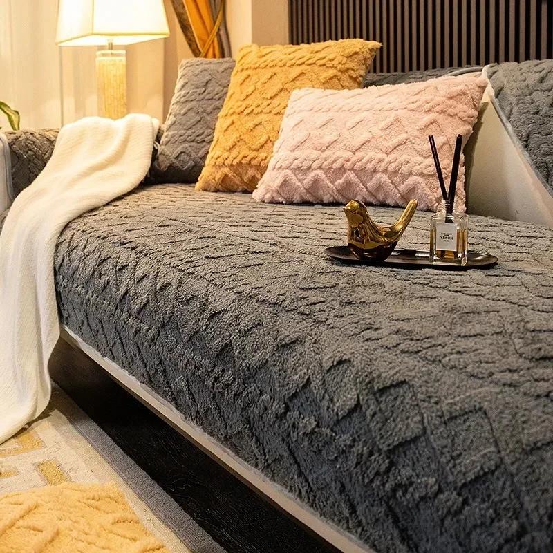 Thicken Plush Sofa Cushion Non-slip Universal Sofa Covers for Living Room Warm Winter Couch Slipcovers Furniture Protector