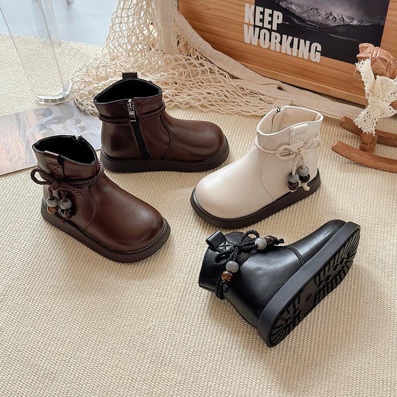 Children Ankle Boots  Autumn Winter Girls Soft-sole Non-slip Zipper Short Boots Kids Retro Platform  Princess Boots