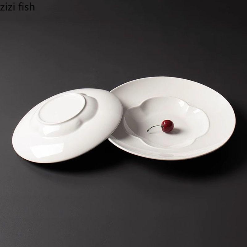 Creative Pure White Ceramic Thick Soup Plate Restaurant Dessert Sushi Plate Pasta Plate Molecular Cuisine Specialty Tableware