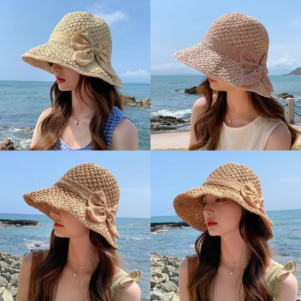 Fashionable Sun Hat For Women Bowknot Design Adjustable Wide Brim For Uv Protection