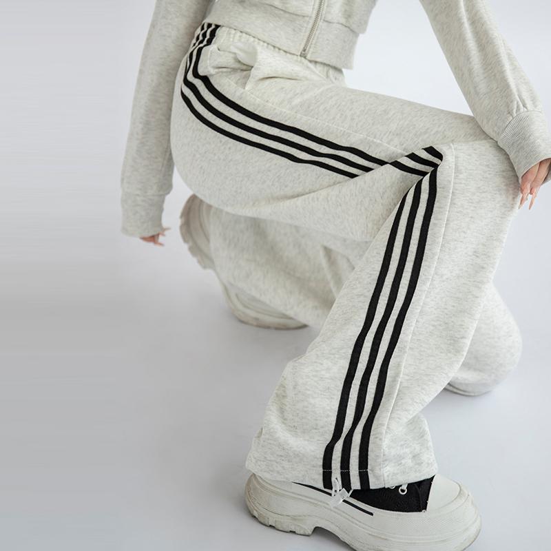Женские свободные полосатые спортивные брюки осень-зима повседневные брюки с высокой — фото 9