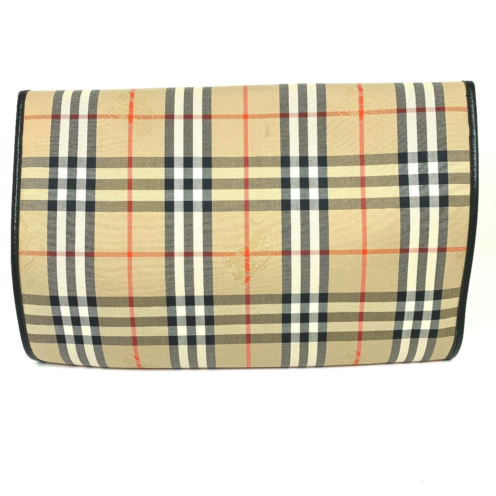 BURBERRY Check Document Pouch Clutch bag Canvas/Leather Beige