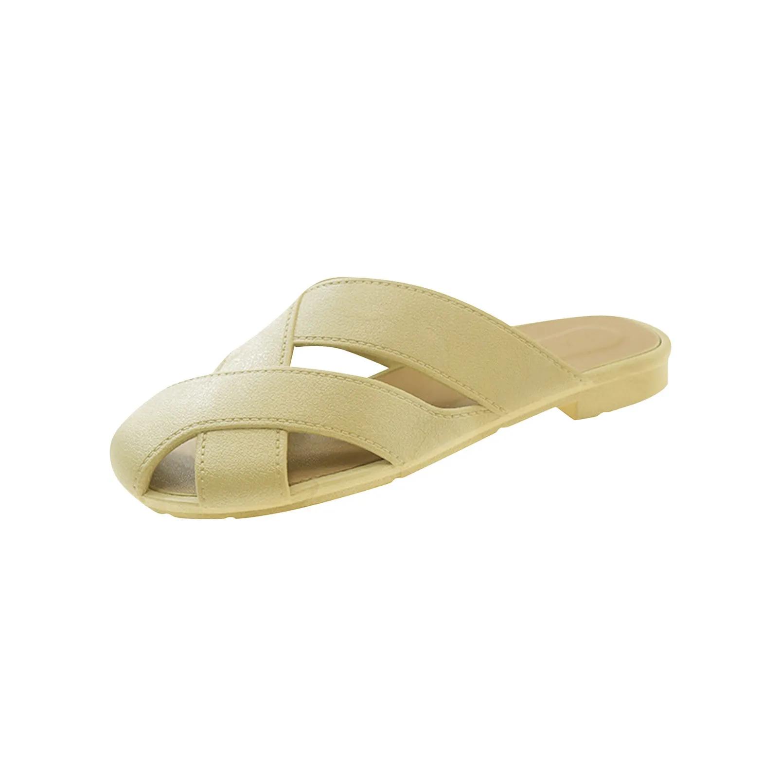 

Slippers For Women 2025 Summer Round Toe Shoes Sandbeach Waterproof Pu Beach Sandals Non-slip Baotou Slippery Sandals 40-41