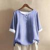 Women's Fashionable And Casual Shirt Half-sleeve Round Neck Print Cotton And Linen Blouse Top
