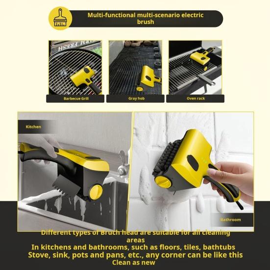 Cordless Electric Grill Brush with Rotating Head 8V Power Rechargeable BBQ Cleaning Tool Stainless Steel Bristles Type-C Cable Portable Grill Bot for