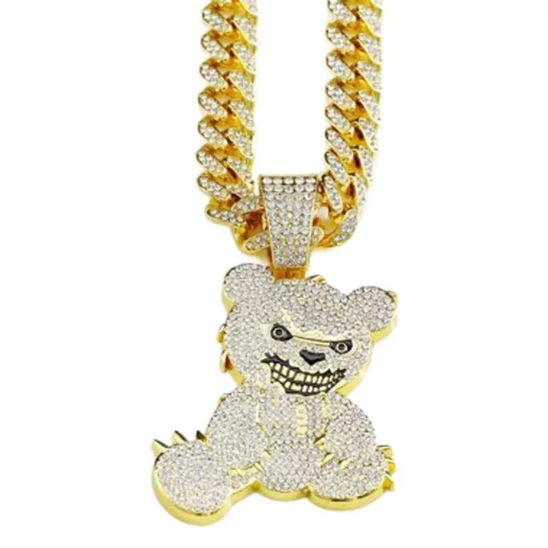 Coole Bärenanhänger-Halskette für Männer Kubanische Gliederkette Vergoldet/Versilbert Diamantenkette Halskette Hip Hop Party Schmuck