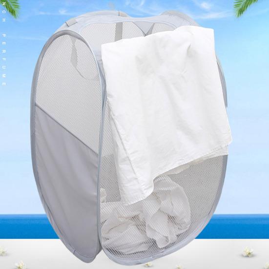 Dirty Clothes Storage Basket Foldable Large Capacity Hollow Out Mesh See-through Breathable Wide Opening Great Load Bearing Straps Toys Dolls Storage