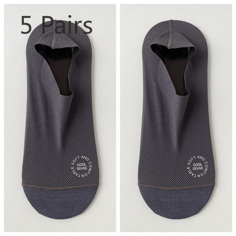 

5 пар мужских летних носков из тонкой сетки с дышащей невидимой хлопковой подошвой, впитывающих пот, дезодорирующих, нескользящих, с лодочкой 5 Pairs темно-серого