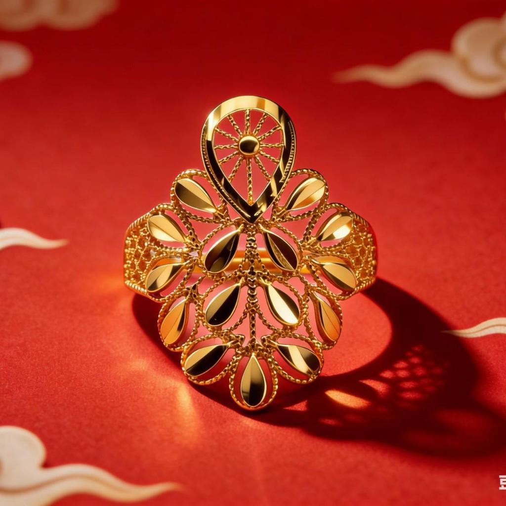 Vietnamese Sand Gold Fire-Baked Peacock Feather Wedding Ring - Classic, Versatile & Fashionable Hot Seller