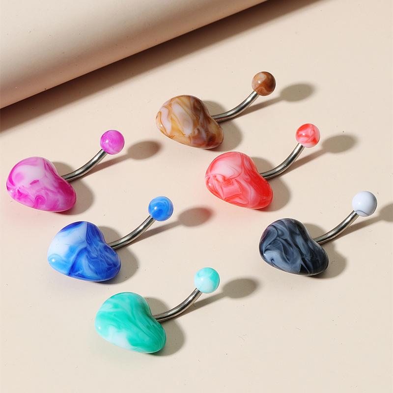 The Newly Listed Marble Acrylic ,The Navel Navel Nail Love Peach Heart 6 Color Can Choose Puncture Jewelry