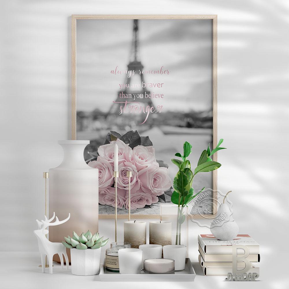 France Paris Pink Rose And Tower Landscape Art Poster, Paris City Art Print, Cityscape Wall Picture Retro Home Living Room Decor No Frame
