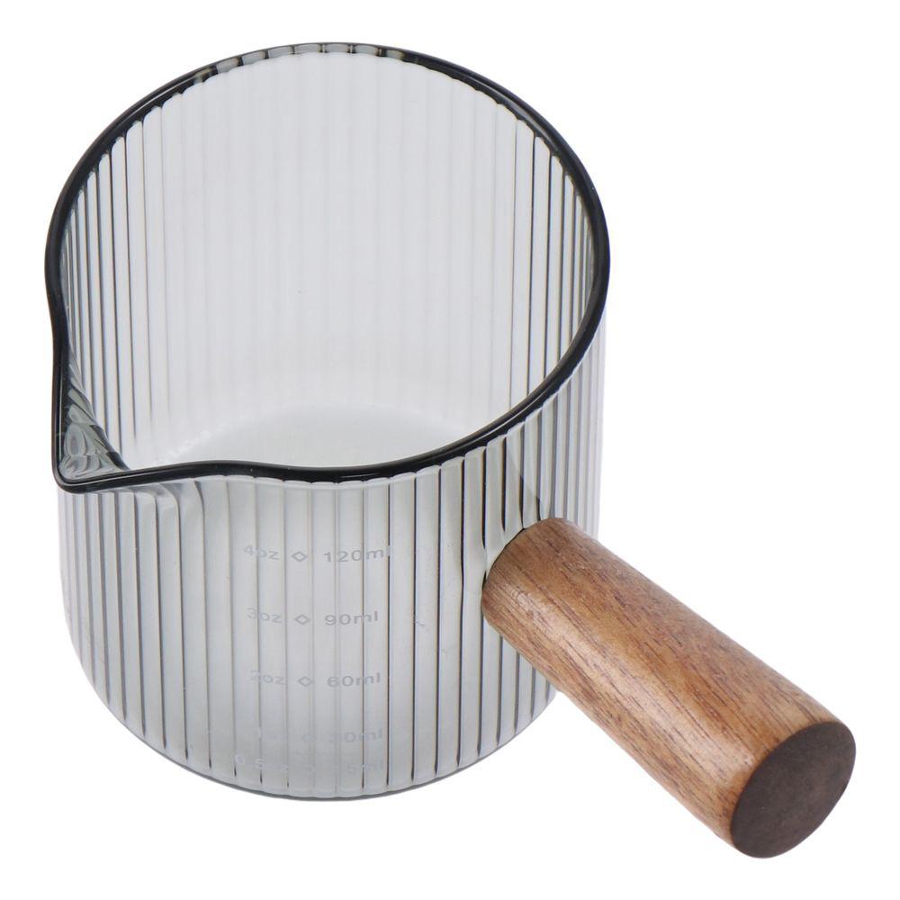 Glass Milk Cup Easy to Clean with Wood Handle Gray Measuring Cup Vertical Grain Multipurpose Espresso Cup Milk Espresso Cup