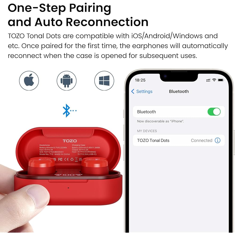 TOZO Tones Dots (T12) Bluetooth Wireless Earphones: Compact, Lightweight, Comfortable, Mid-Low Frequencies, Warm Sound Quality, Superior Audio Experie