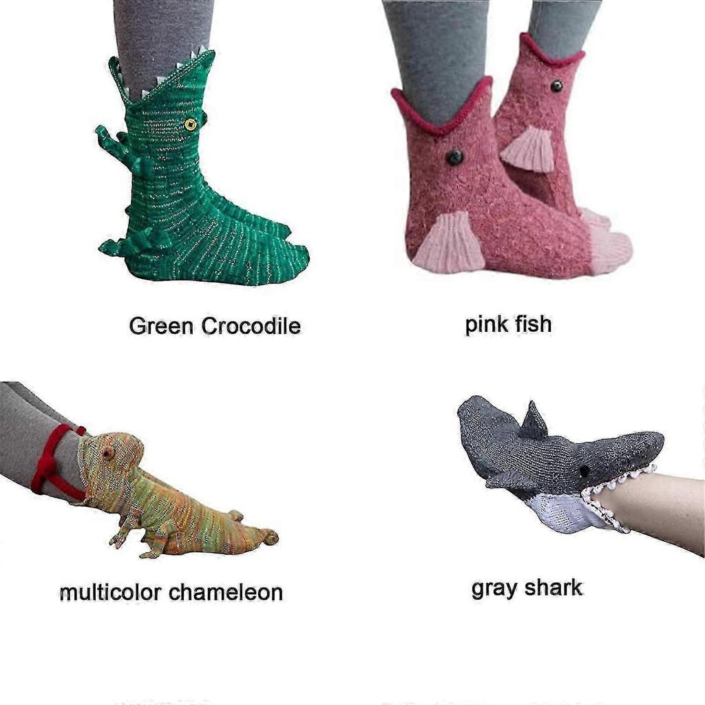 Warme Strick-Krokodilsocken für Damen und Herren-Tierdesign Knöchelsocken für drinnen Winterkleidung