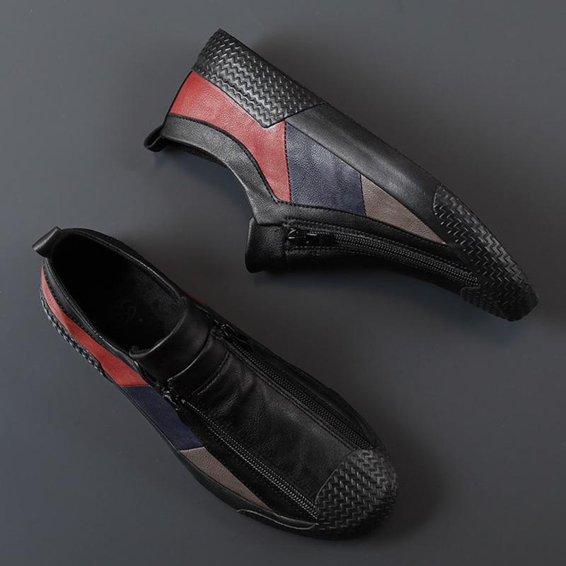 New Men'S Casual Sports Shoes Flat Vulcanized Shoes Men Pu Leather Zipper Loafers Spring Autumn Fashion Trendy Sneakers