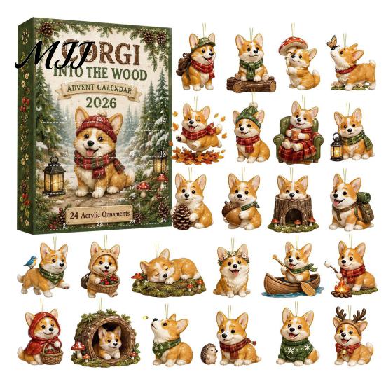 Seasonal Home Decor Christmas Cat Dog Advent Calendar, 24Pcs Acrylic 2D Ornament Set Pet Lover Keepsake with Cute Kitten/Dog/Lion Designs, Holiday
