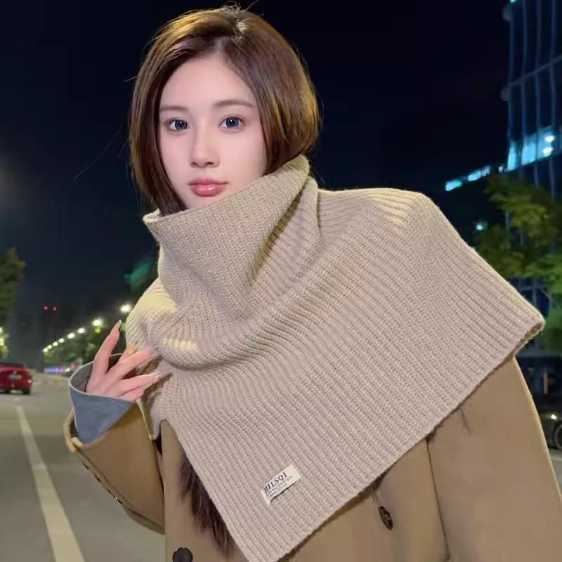 Monochrome knitted versatile slit shawl personalized neck cover spring and autumn outdoor windproof comfortable breathable neck protection warm scarf