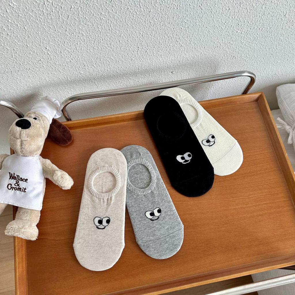 Cute Big Eyes Women's Boat Socks That Won't Fall Off Thin Cotton Socks Women's Solid Color Non-slip Invisible Socks