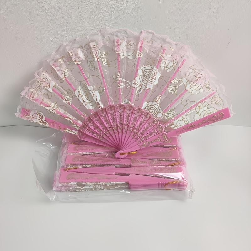 

10pcs Elegant Folding Hand Fans for Women Dance Wedding Decorations Plastic Ribs with Lace for Parties Graduation Events Decor