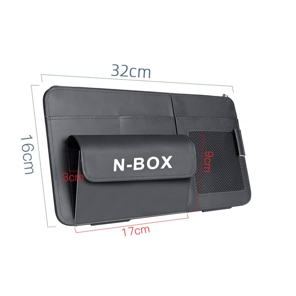 InnoWave Car Sun Visor Pocket Compatible with Car Storage Bag with Leather Storage Black NBOX, Multi-Function Pocket, Holder,