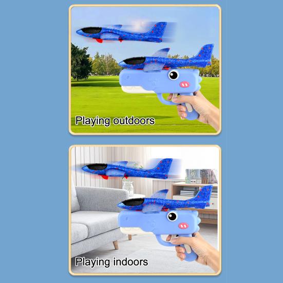 Foam Bombs Dinosaur Airplane Launcher Toy Set Soft Foam Glider Plane with Catapult Mechanism Lightweight Outdoor Flying Toy for Kids Birthday Gifts