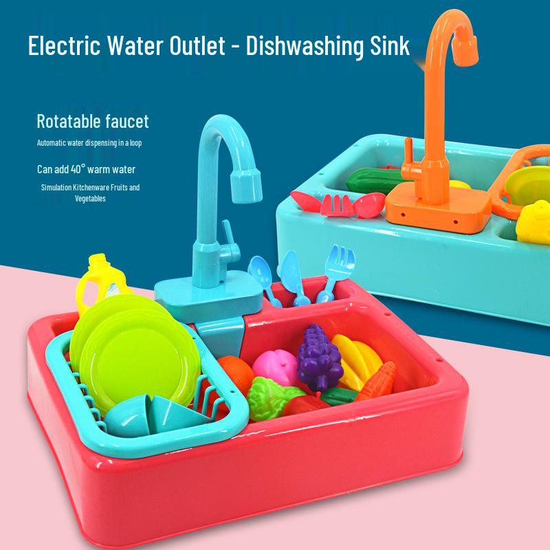 Kids' Automatic Dishwashing Sink Toy with Circulating Water for Play Kitchen