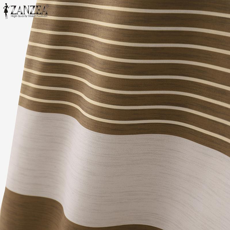 ZANZEA Womens Summer Round Neck Stripe Sleeveless Dress