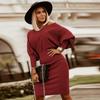 2024 European & American Autumn/Winter Slimming Figure-Flattering Plus Size Knitted Batwing Sleeve Dress