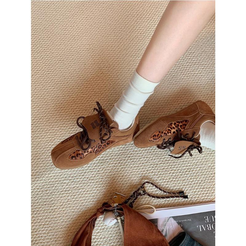 Leather version~ shoes retro leopard print versatile casual sports shoes flip women's board shoes