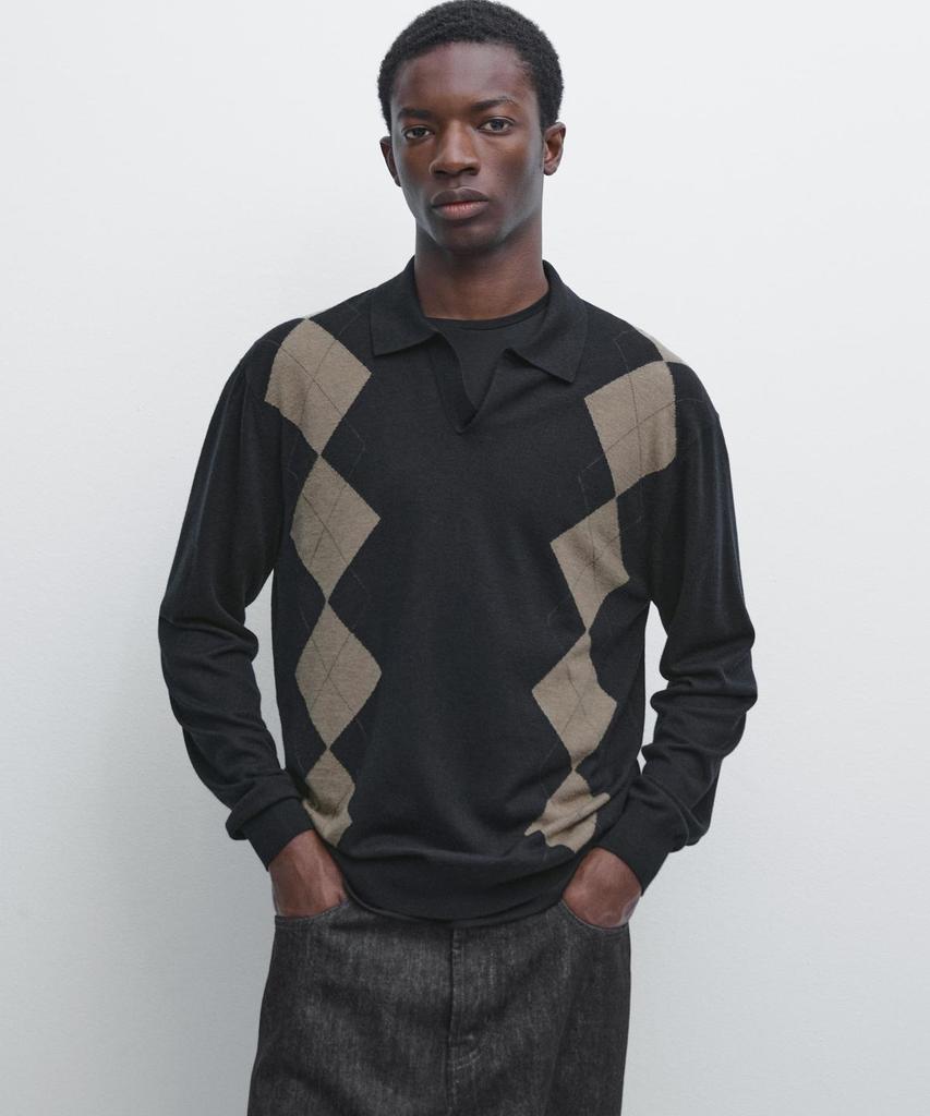 Masimodutti Wool Blend Diamond Jersey Polo