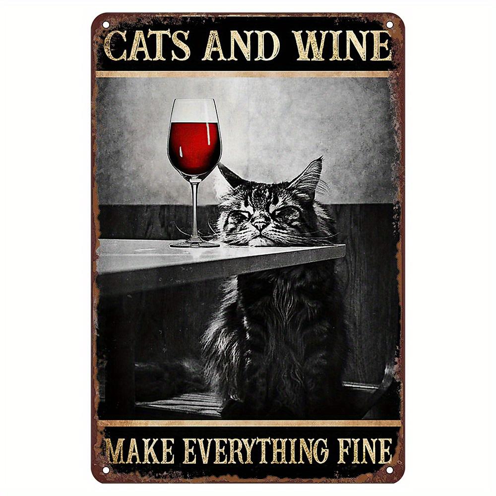 

Charming Cat & Wine Metal Wall Art - 20.32x30.48cm Vintage Tin Sign for Cat Lovers, Easy Install, Perfect for Home or Office Dec 20X30CM