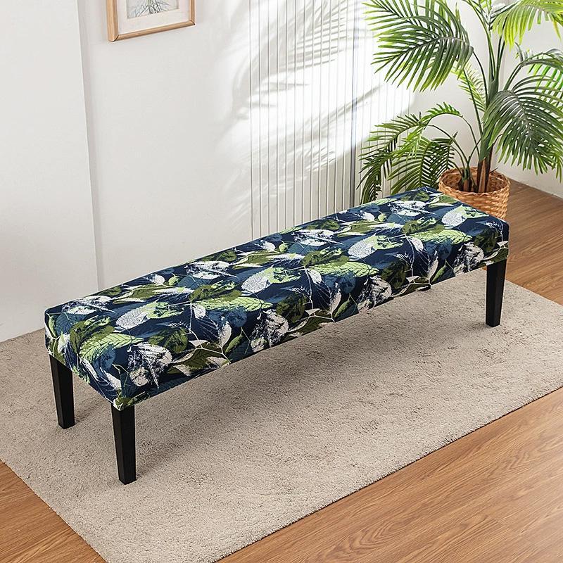 1PC Long Stool Cover Non-slip Long Bench Cover Dustproof Bench Protector Slipcover Floral Printed Full Wrap Stretch Slipcover