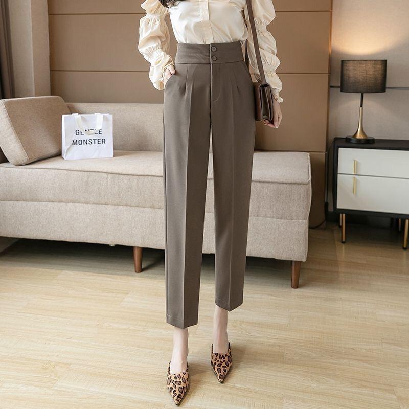 Women's High-Waisted Loose-Fit Cropped Cigarette Pants for Spring/Autumn