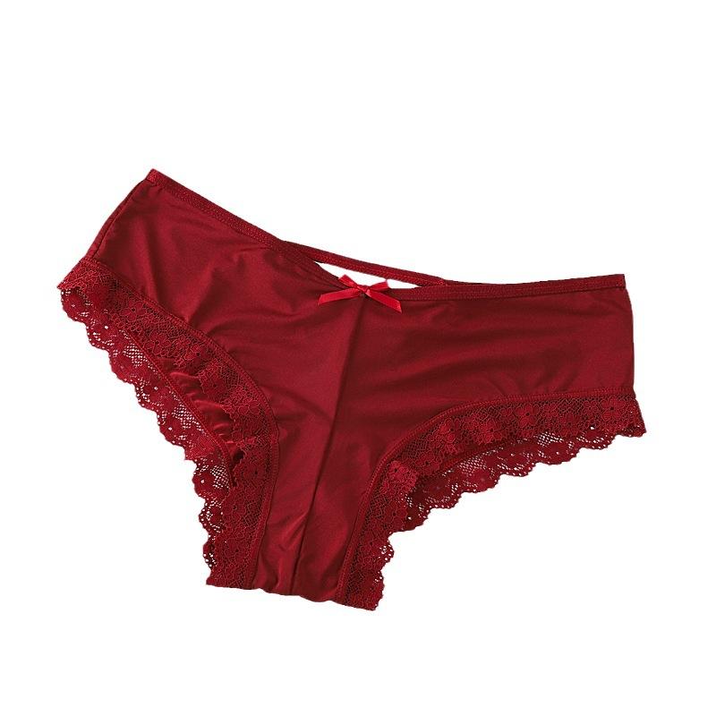 2pcs/lot Crossed Triangle Panties for Women's Sexy Lace Edge Pantie Mid Waist Bow Women Underwear