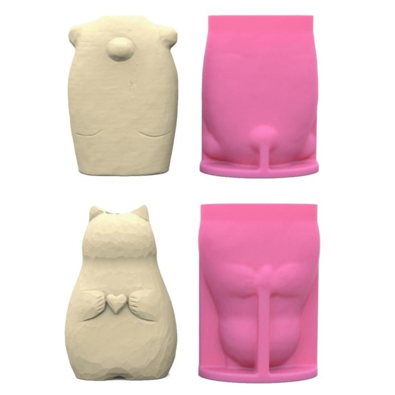 Cats Flower Pots Silicones Molds Animal Vase Castings Molds DIY Cements Resins Molds Cute Bear Succulents Clay Molds