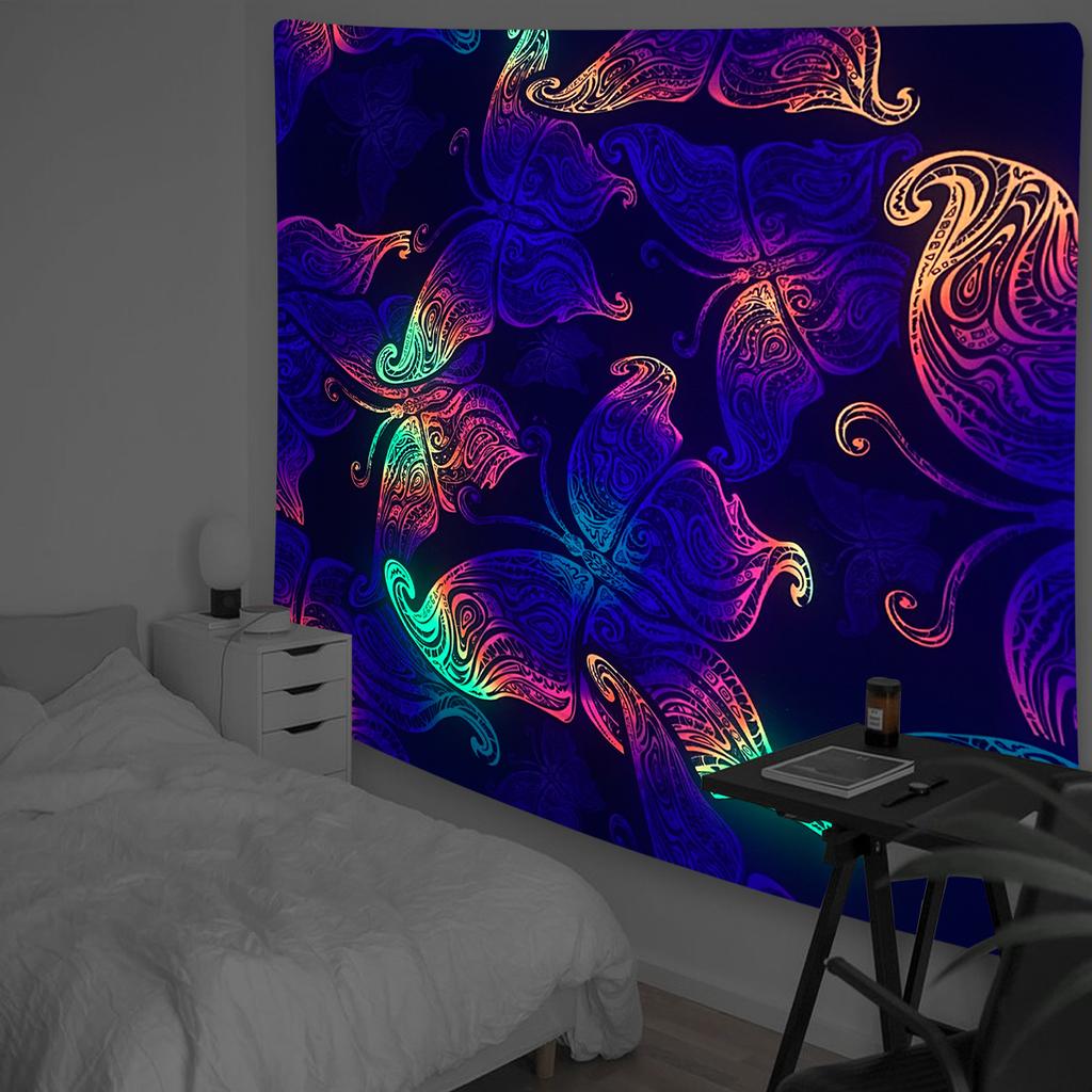 Black Light Tapestry Wall Hanging UV Reactive Psychedelic Hippie  for Bedroom Dorm Indie Room Decor