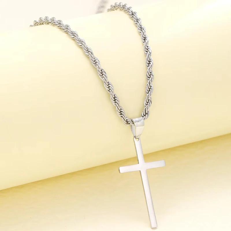 New Stainless Steel Cross Pendant Necklace for Men Women Minimalist Gold Color Jewelry Male Female