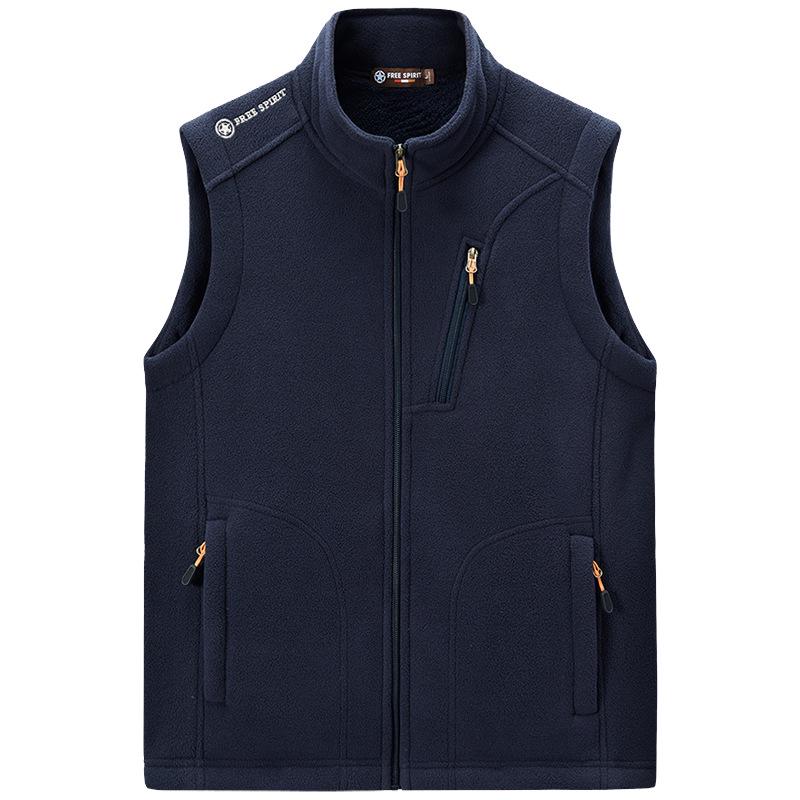 

Мужской уличный зимний плюшевый флисовый жилет – Теплый, плотный, деловой повседневный воротник-стойка однотонных цветов M (for 105-120 jin) королевский синий