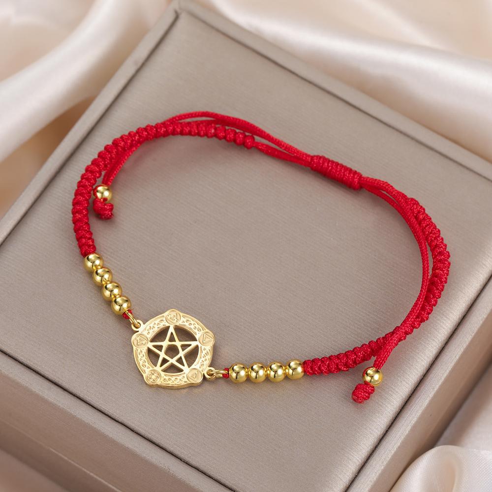 Dawapara Wiccan Pentagramm Armband Verstellbare Geflochtene Seilkette Spiritueller Schutz Pentakel Edelstahl Schmuck