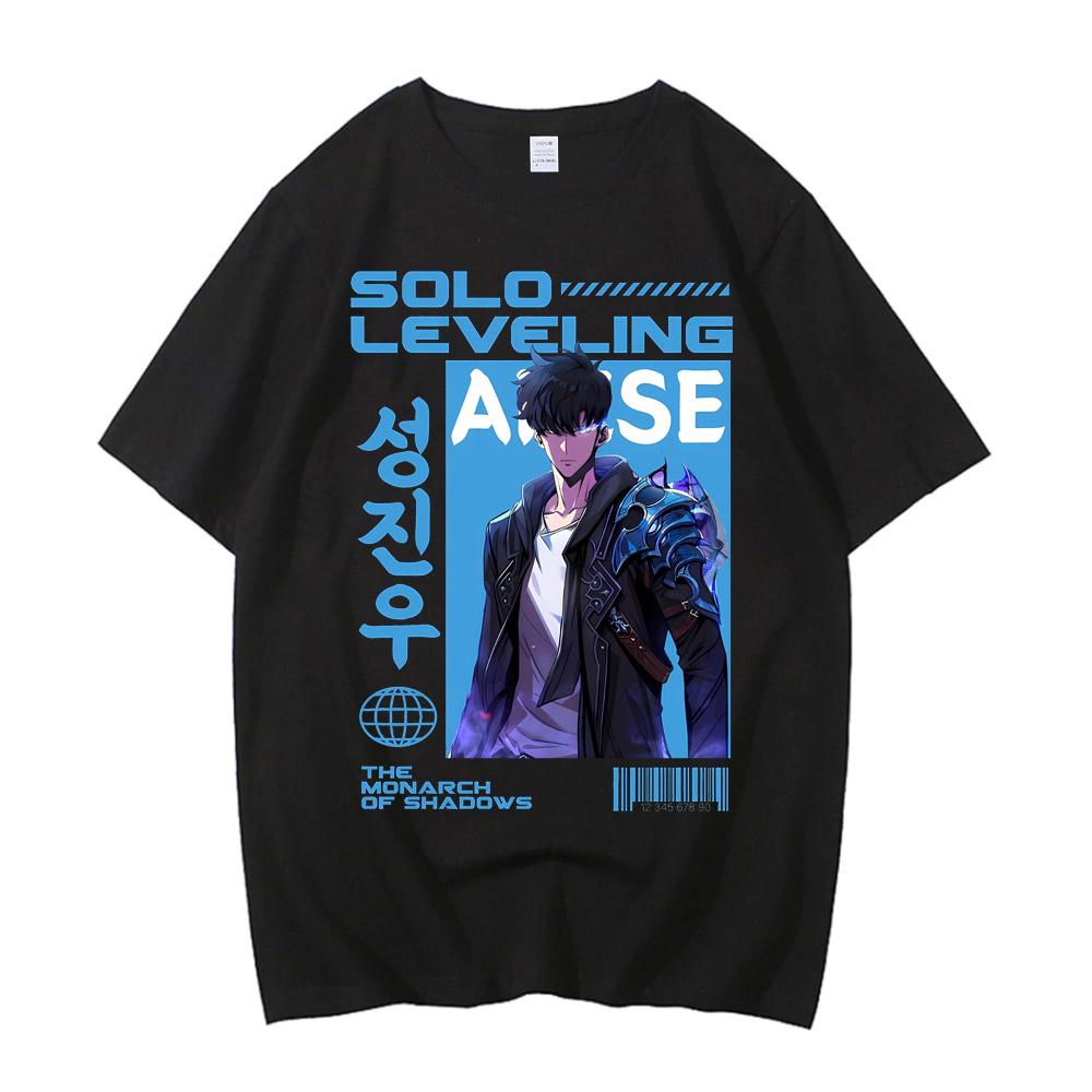 Solo Leveling T Shirt Men Sung Jinwoo Anime Graphic T Shirts High Quality Cotton Short Sleeve Tees Cartoon Streetwear Male